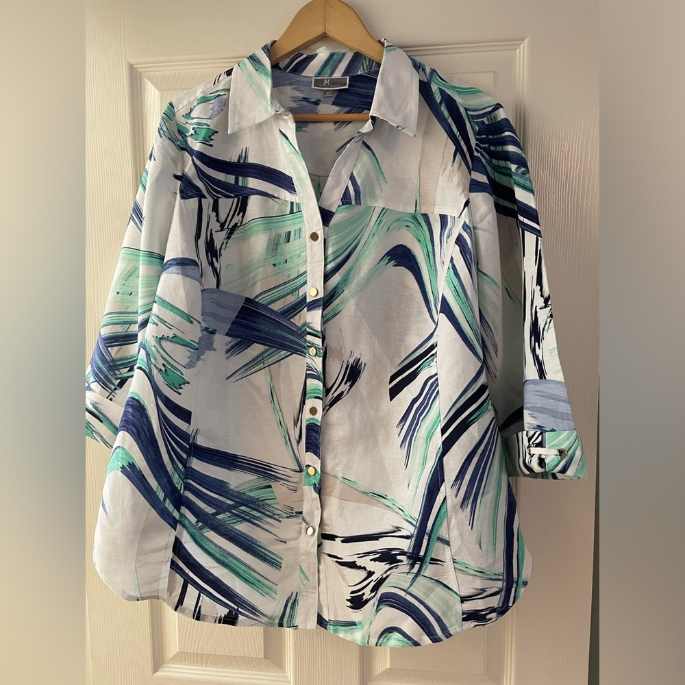 JM Collection Women Linen 3/4 Sleeve Button Down Shirt